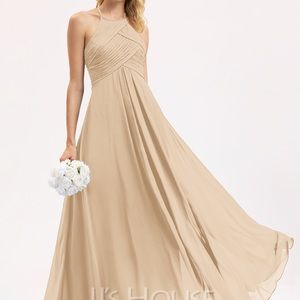 A-line Scoop floor length chiffon bridesmaids dress with pleated